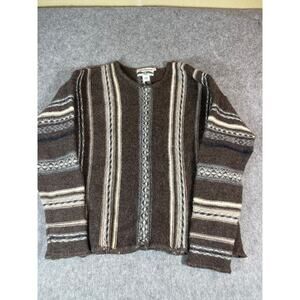 Vintage 90s Celtic Country Sweater Mens Medium Brown Striped Aztec Wool Fleece